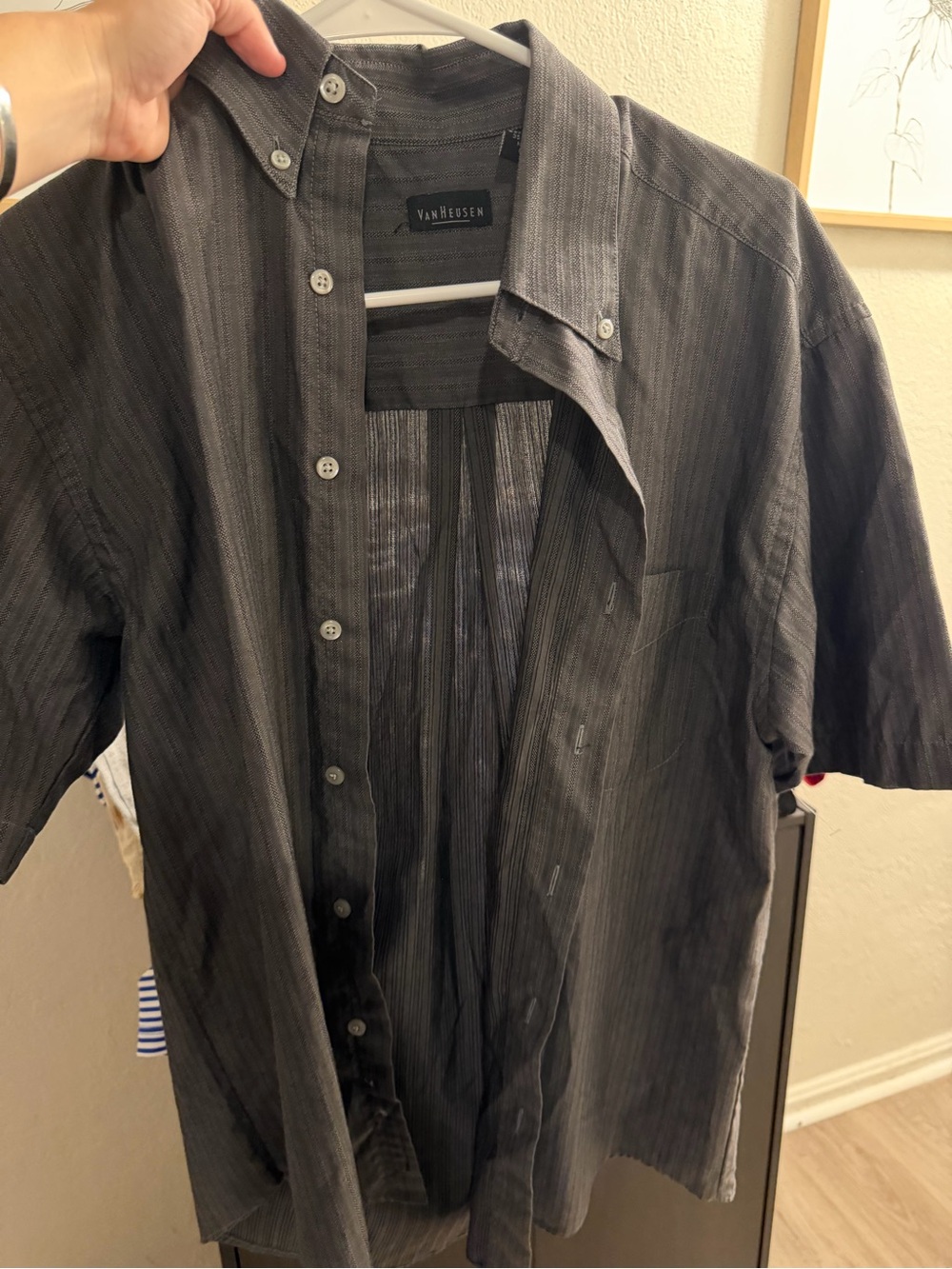 Van Heusen Gray Striped Short Sleeve Shirt